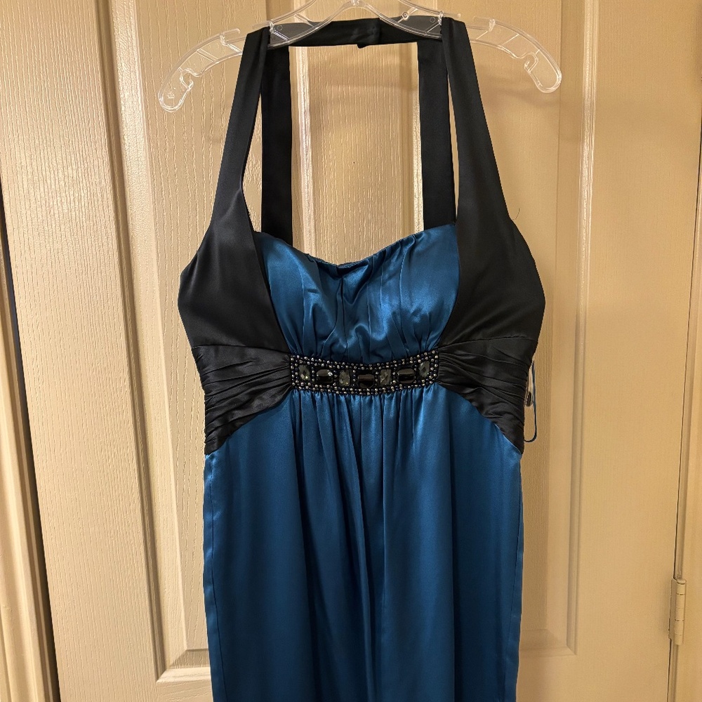Jeweled Sapphire and Black Silk Cocktail Dress by Marc Bouwer